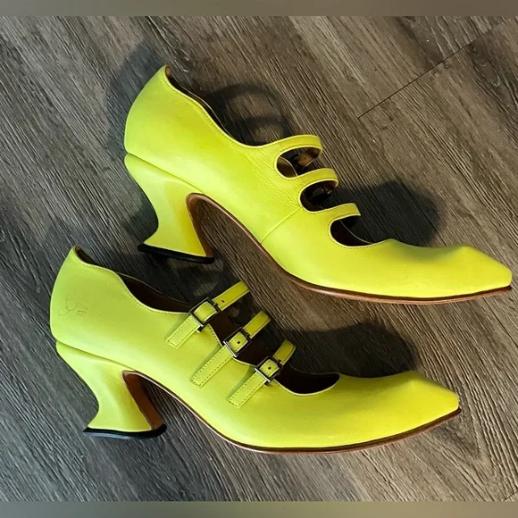 John Fluevog Neon Yellow Bach size 8.5 New - Picture 2 of 7